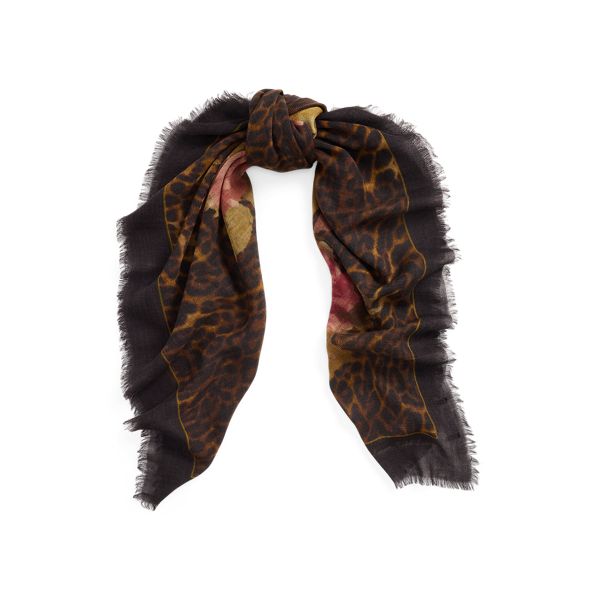 Circuit Brown Floral & Leopard-Print Wool Square Scarf Lauren 1