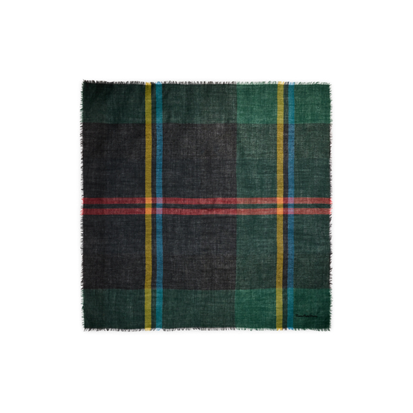 Green Plaid Plaid Wool Square Scarf Lauren 2