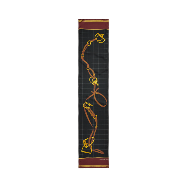 Black/Wine Belting-Print Windowpane Silk Scarf Lauren 2