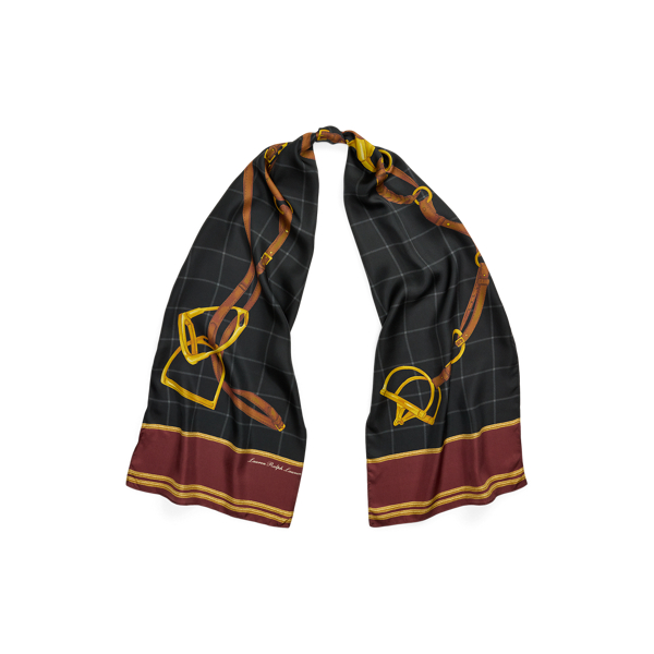 Black/Wine Belting-Print Windowpane Silk Scarf Lauren 1