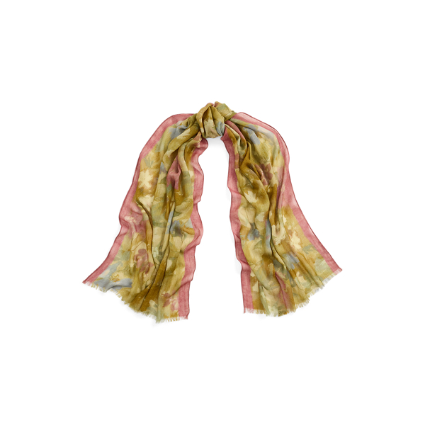 Cream Floral Wool Wrap Scarf Lauren 1