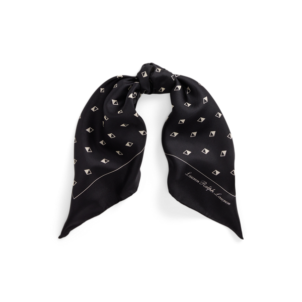 Black Geo-Print Silk Twill Square Scarf Lauren 1