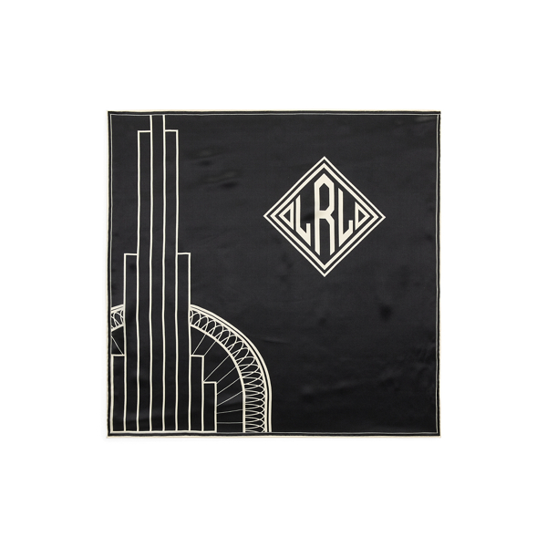 Black/Cream Geo-Motif Silk Satin Square Scarf Lauren 2