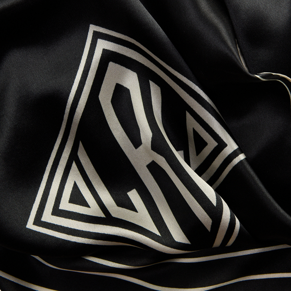 Black/Cream Geo-Motif Silk Satin Square Scarf Lauren 3