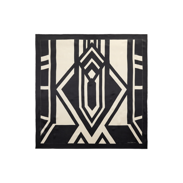 Black/cream Geo-Motif Silk Square Scarf Lauren 2