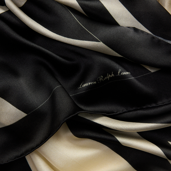 Black/cream Geo-Motif Silk Square Scarf Lauren 3