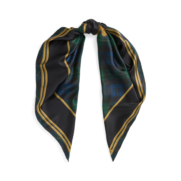 Blackwatch Plaid Lion-Crest Silk Twill Square Scarf Lauren 1