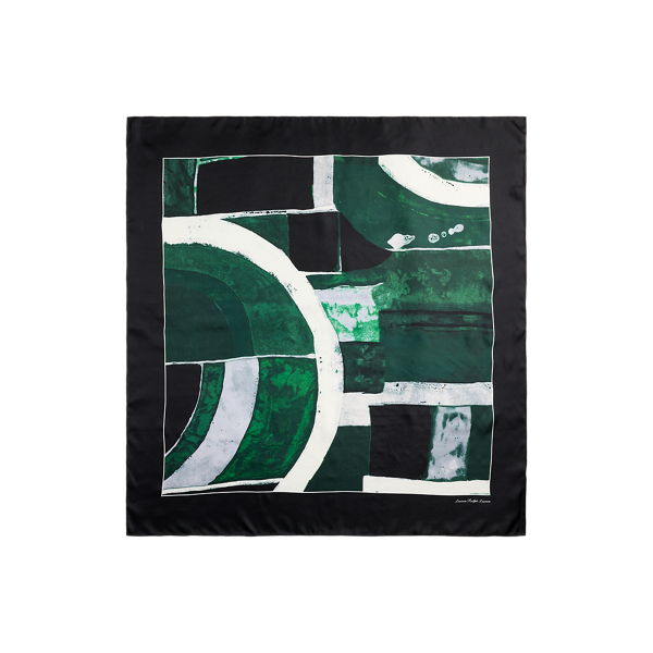 Black Geo-Print Silk Square Scarf Lauren 2