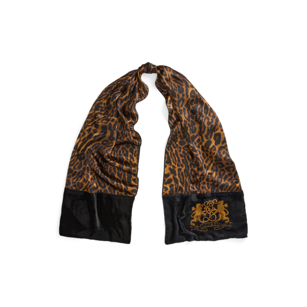 Black Leopard-Print Silk-Blend Scarf Lauren 1