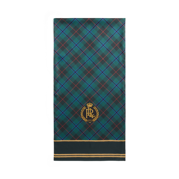 Blackwatch Plaid Crest Silk Twill Wrap Scarf Lauren 2