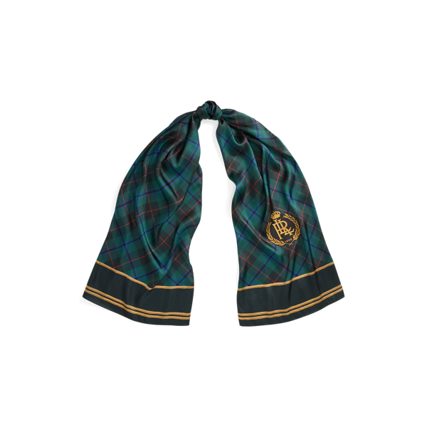 Plaid Crest Silk Twill Wrap Scarf