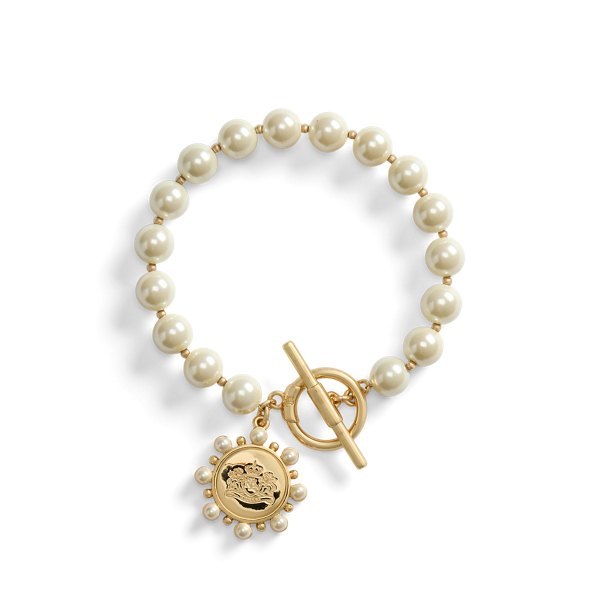 Faux Pearl Crest Charm Flex Bracelet