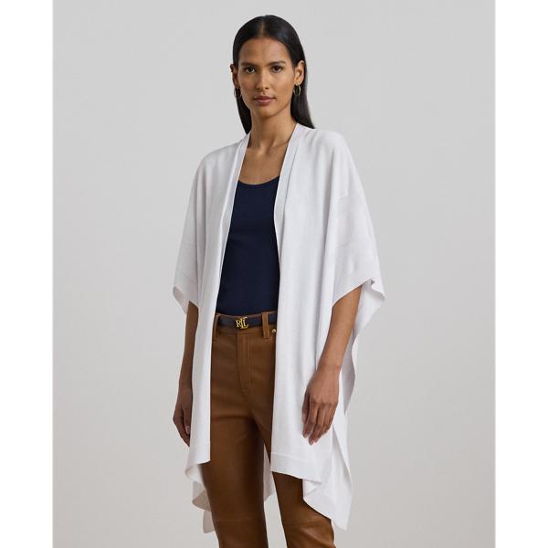 White Logo Jacquard Cotton-Blend Knit Ruana Lauren 4