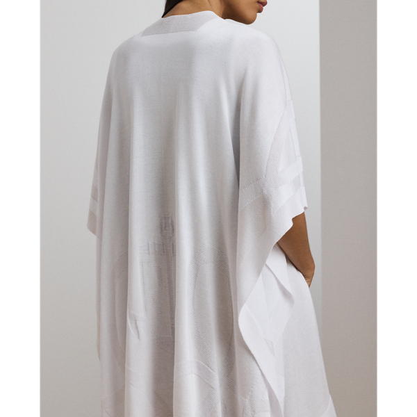 White Logo Jacquard Cotton-Blend Knit Ruana Lauren 6