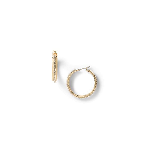 Gold/Crystal Gold-Plated Pav&eacute; Hoop Earrings Lauren 2