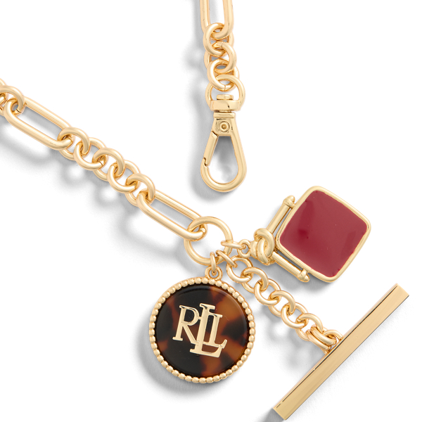 Gold/Tort Gold-Plated Logo Charm & Stone Necklace Lauren 2