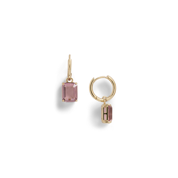 Gold/Pink Gold-Plated Stone Huggie Drop Earrings Lauren 2
