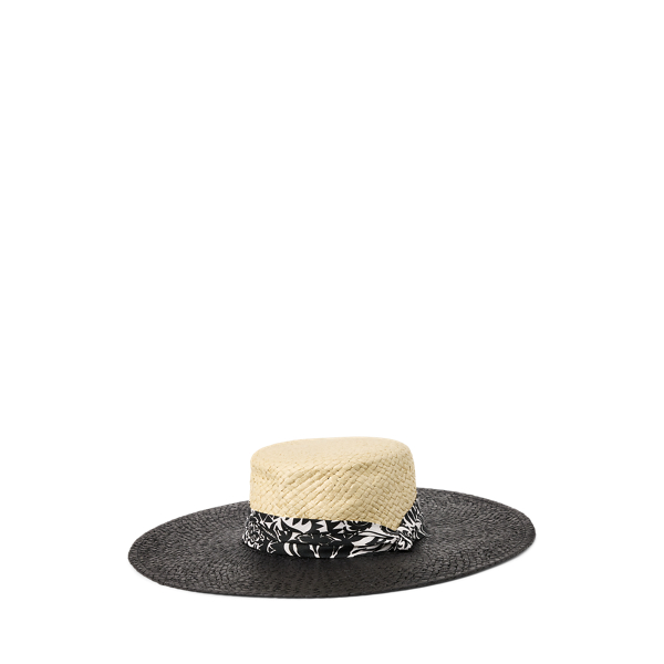 Two-Tone Floral-Band Straw Sun Hat
