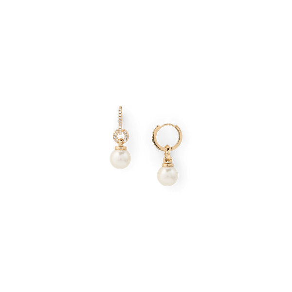 Gold White Pav&eacute; Faux Pearl Huggie Earrings Lauren 2