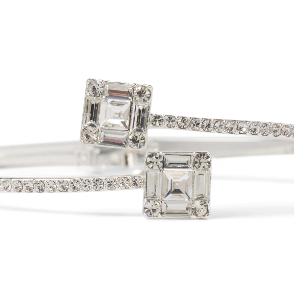 Silver/Crystal Pav&eacute; Silver-Plated Stone Hinge Bangle Lauren 2