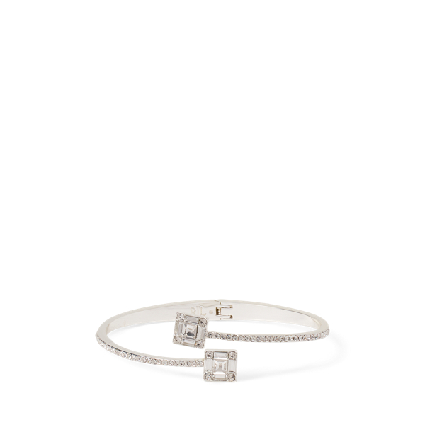 Silver/Crystal Pavé Silver-Plated Stone Hinge Bangle Lauren 1