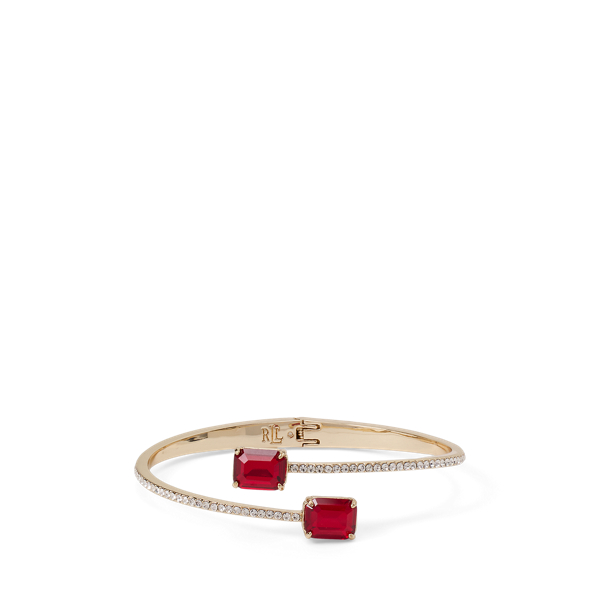 Gold/Red Pavé Gold-Plated Stone Hinge Bangle Lauren 1