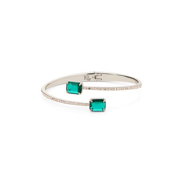 Emerald Pavé Silver-Tone Stone Hinge Bangle Lauren 1