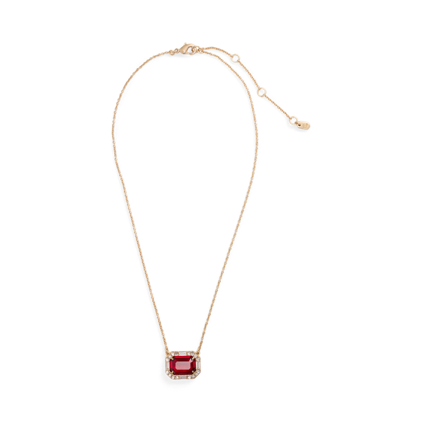 Gold/Red Pavé Gold-Plated Stone Pendant Necklace Lauren 1