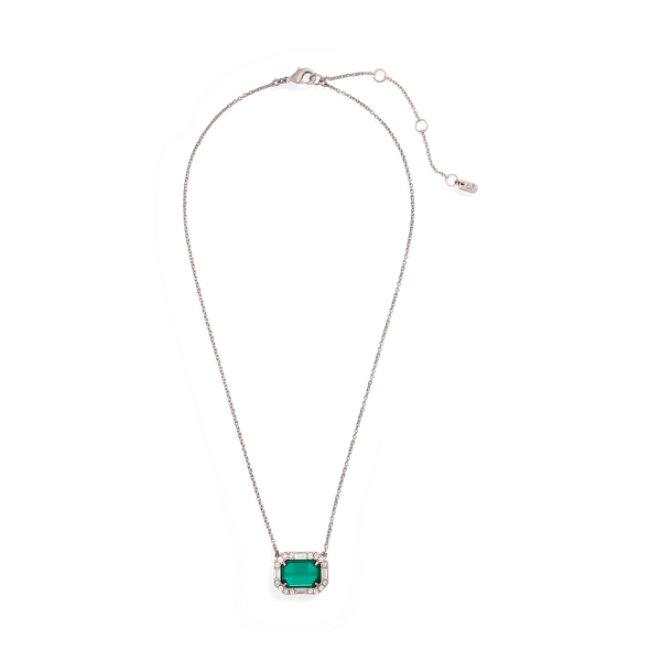 Emerald Pavé Silver-Tone Stone Pendant Necklace Lauren 1