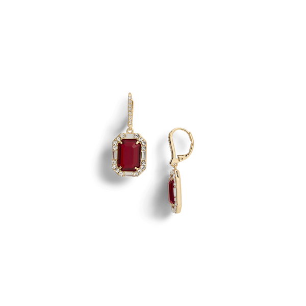 Gold/Red Pav&eacute; Gold-Plated Stone Drop Earrings Lauren 2