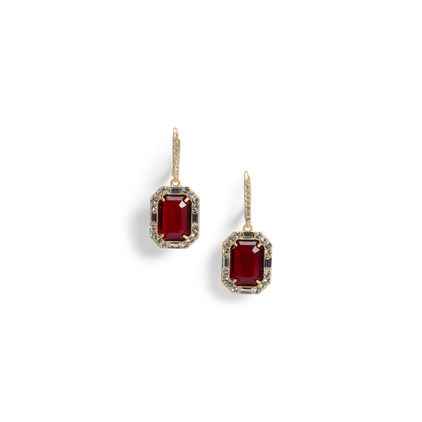 Gold/Red Pavé Gold-Plated Stone Drop Earrings Lauren 1