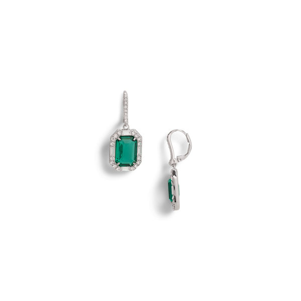 Emerald Pav&eacute; Silver-Tone Stone Drop Earrings Lauren 2