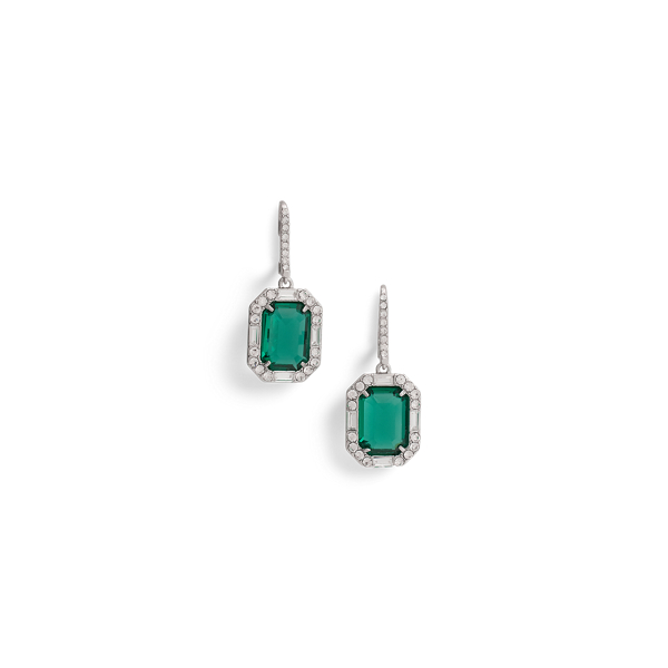 Emerald Pavé Silver-Tone Stone Drop Earrings Lauren 1