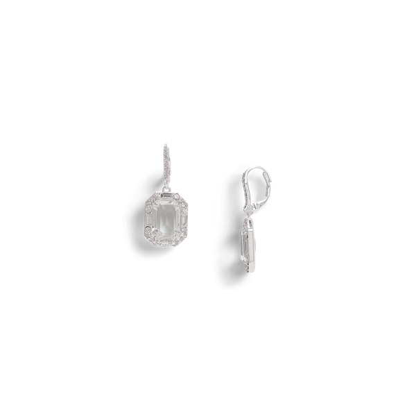 Silver/Crystal Pav&eacute; Silver-Plated Stone Drop Earrings Lauren 2