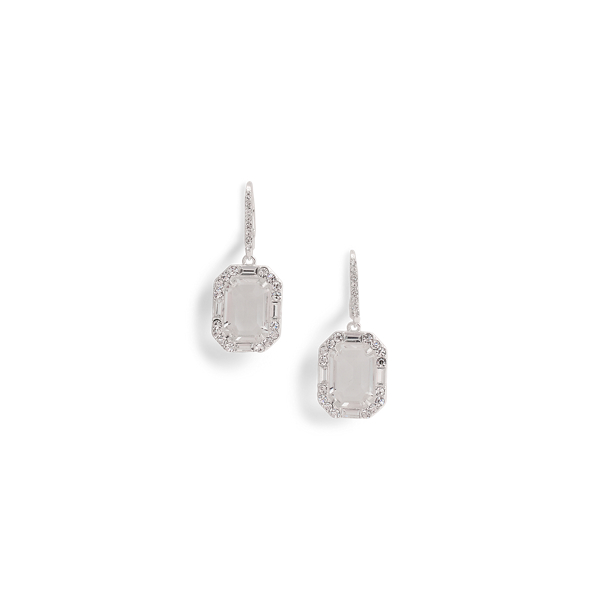 Silver/Crystal Pavé Silver-Plated Stone Drop Earrings Lauren 1