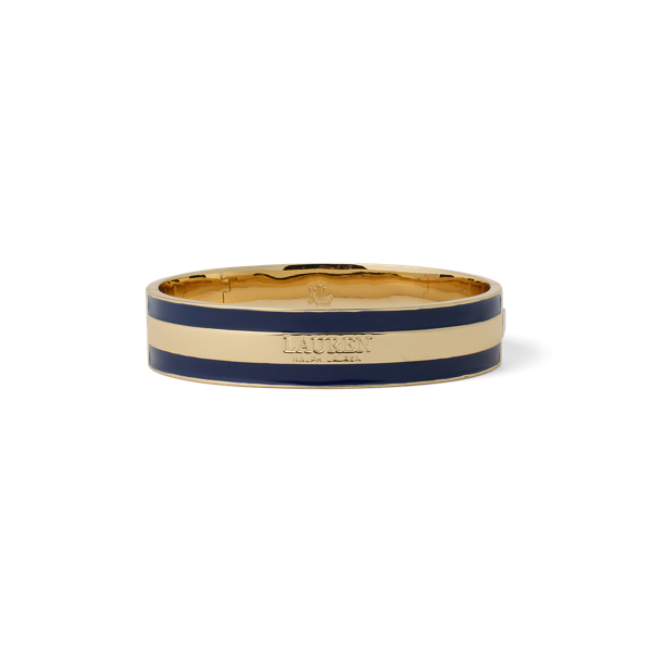 Gold/Navy Bracelet à charnière et logo plaqué or Lauren 1