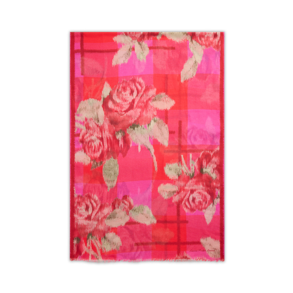 Vail Orange Floral Checked Wrap Scarf Lauren 2