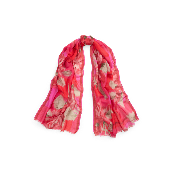 Vail Orange Floral Checked Wrap Scarf Lauren 1