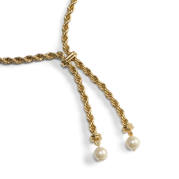 Collier Y plaqu&eacute; or &agrave; perles fantaisie
