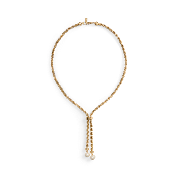 Collier Y plaqu&eacute; or &agrave; perles fantaisie