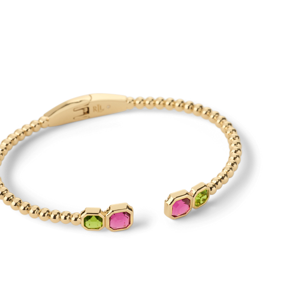 Gold-Plated Beaded Stone Cuff Bracelet
