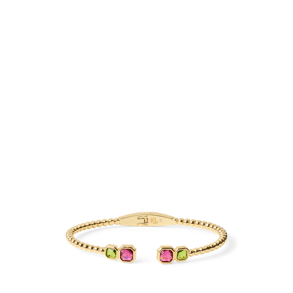 Gold-Plated Beaded Stone Cuff Bracelet