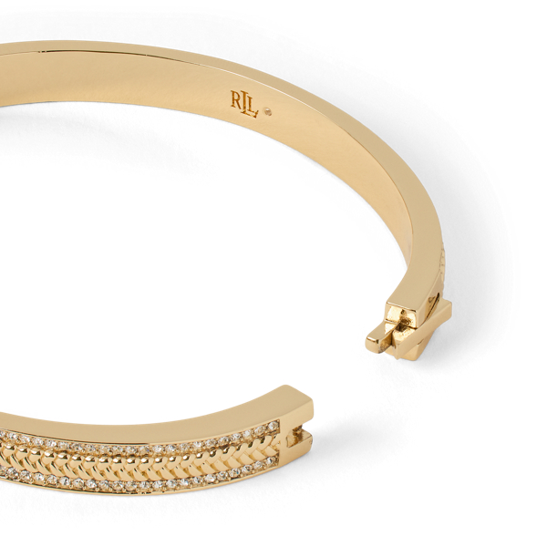Pav&eacute; Gold-Plated Herringbone Bangle