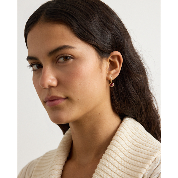 Gold-Plated Bezel-Stone Drop Earrings