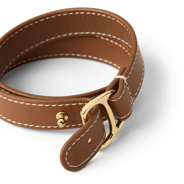 Gold-Plated D-Ring Leather Wrap Bracelet