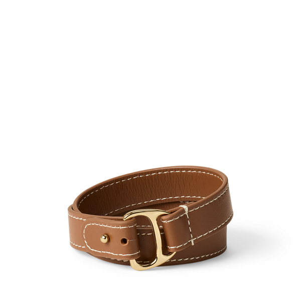 Gold-Plated D-Ring Leather Wrap Bracelet