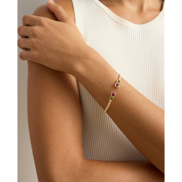 Gold-Plated Beaded Stone Cuff Bracelet