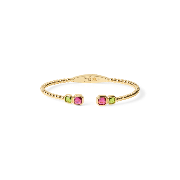 Gold-Plated Beaded Stone Cuff Bracelet