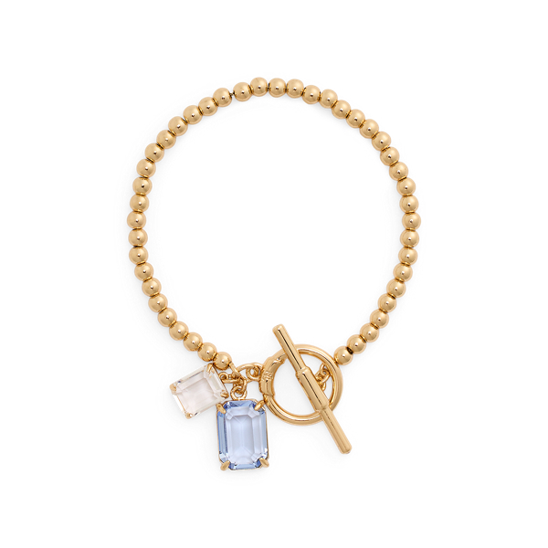 Bracelet flexible perlé plaqué or pierre