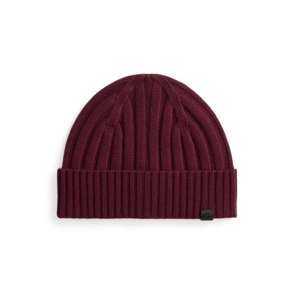 Leather-Trim Rib-Knit Beanie
